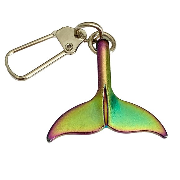 Mermaid Whale Tail Zipper Pull Purse Charm Keychain Backpack Rainbow Scales - Picture 1 of 9
